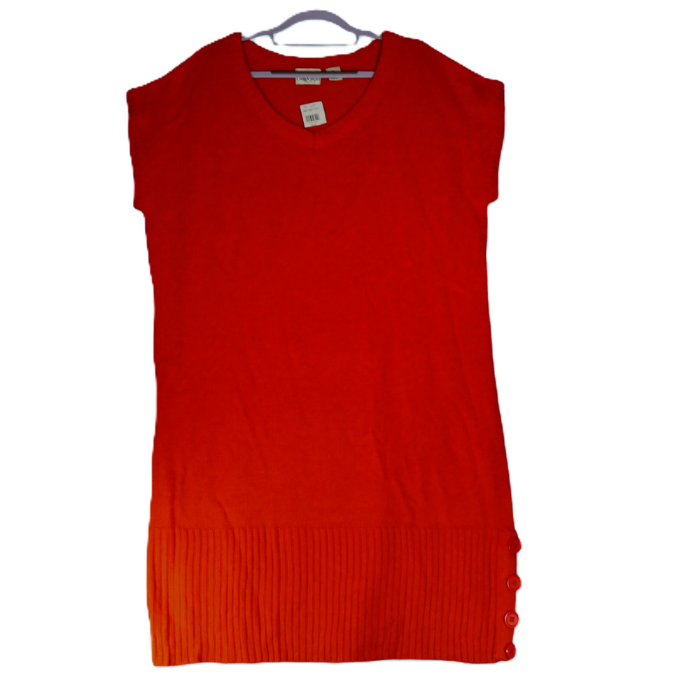 NEW Caren Sport Sweater Dress Womens 3X Burnt Orange V Neck Lightweight